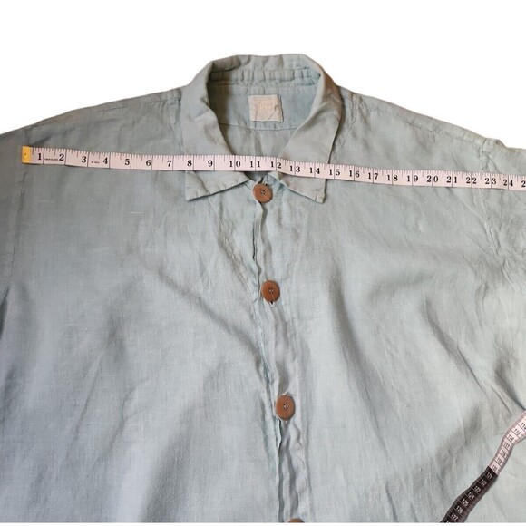 Blue Fish Button Down Shirt Lagenlook Linen Boho Size 4X Vintage 90s Light Blue - Picture 7 of 10